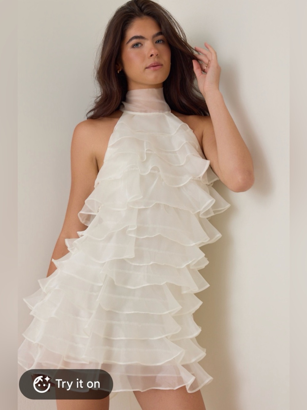 Altar'd State Ivory Ruffle Halter Mini Dress